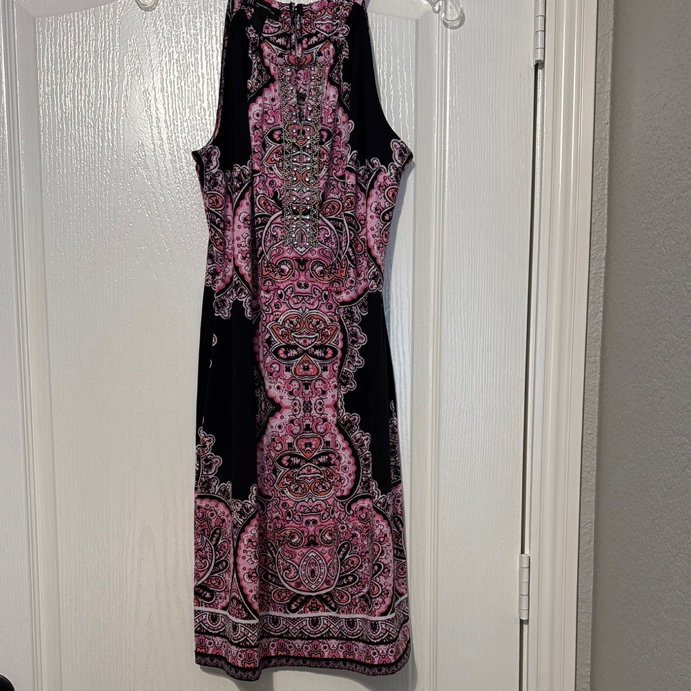 INC Black and Pink Paisley Dress with Rhinestones